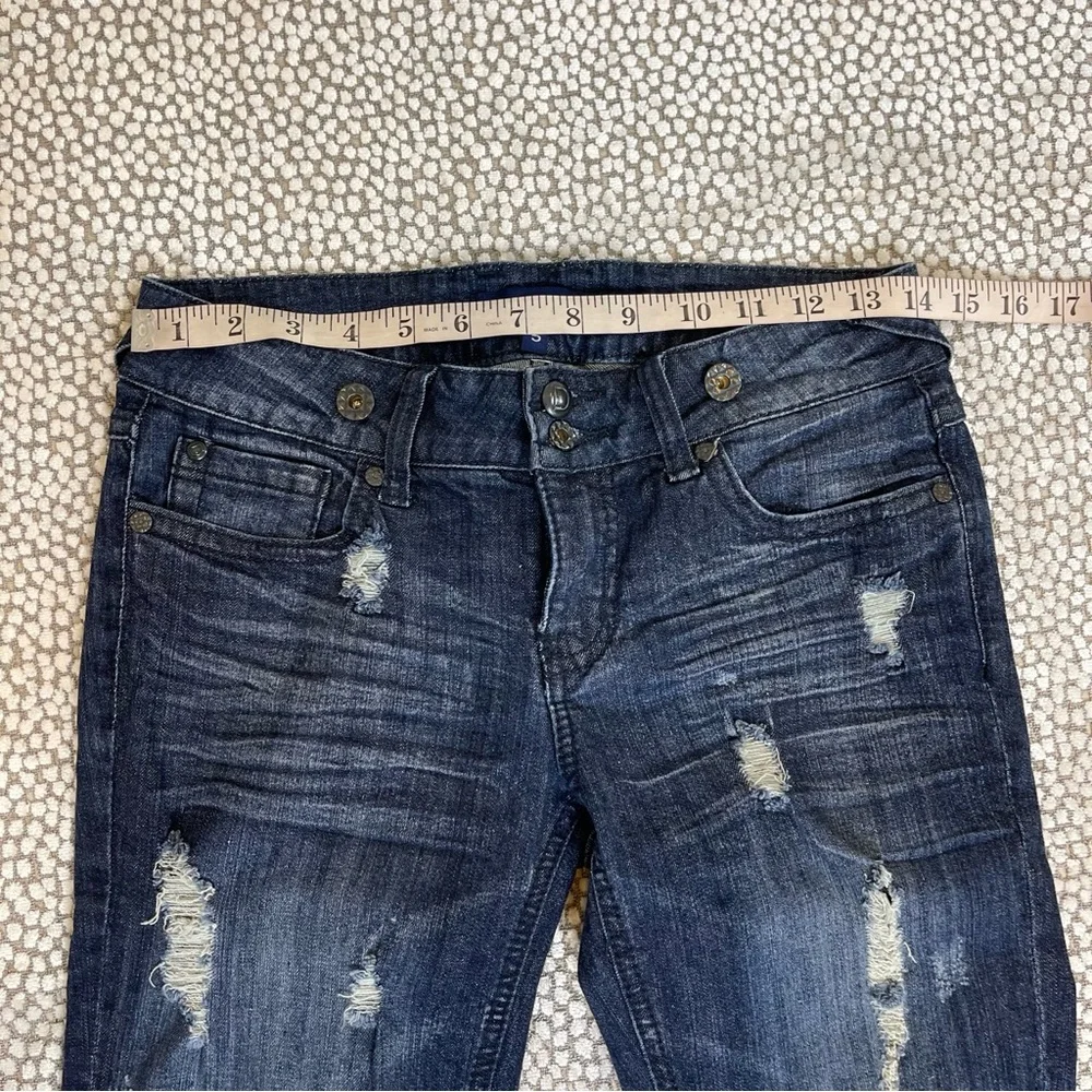 Denimology Dark Blue Distressed Cropped Jeans Mid Rise Size 5 - Picture 5 of 11